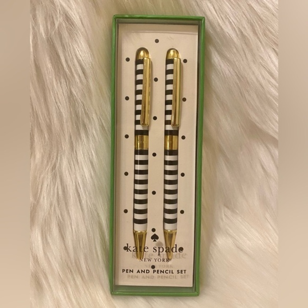 TWO NWT in Box ♠️Kate Spade Black Stripe Ballpoint Pen & Mechanical Pencil set